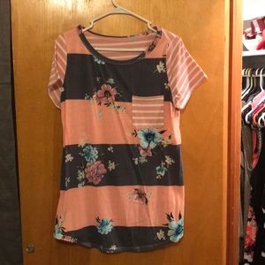 Pink floral/striped dress casual shirt.